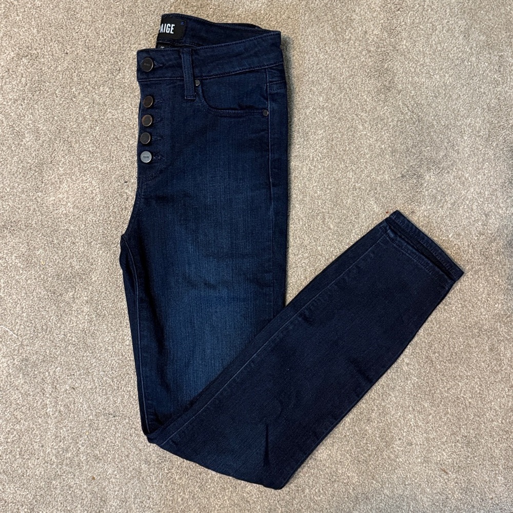 Paige Dark Wash High Rise Button Fly Hoxton Ankle Jeans Size 25